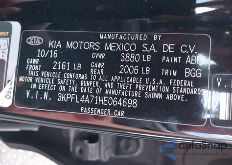 2017 Kia Forte Lx from USA, damaged, VIN 3KPFL4A71HE064698